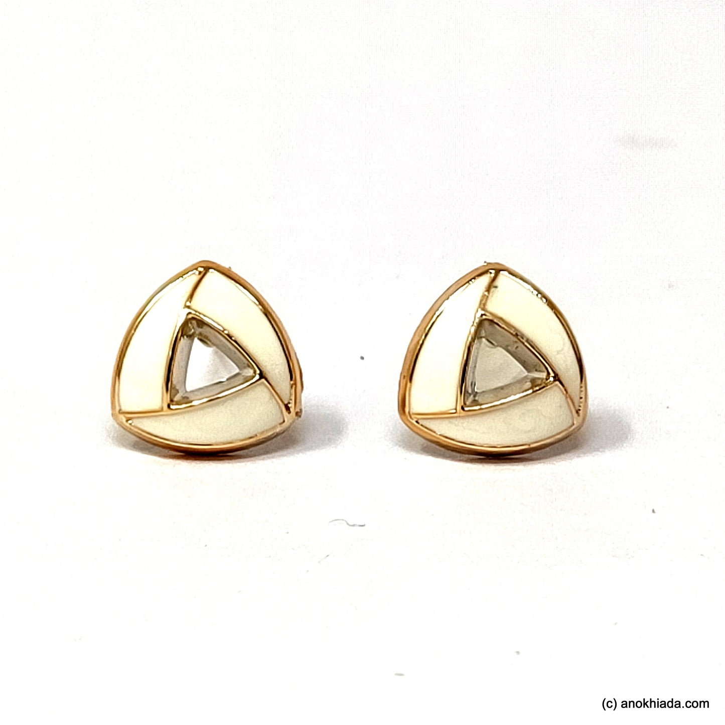Anokhi Ada White Triangular Design Small Plastic Stud Earrings for Girls ( AR-18h)