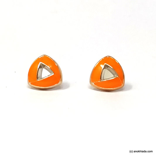 Anokhi Ada Orange Triangular Design Small Plastic Stud Earrings for Girls ( AR-18j)