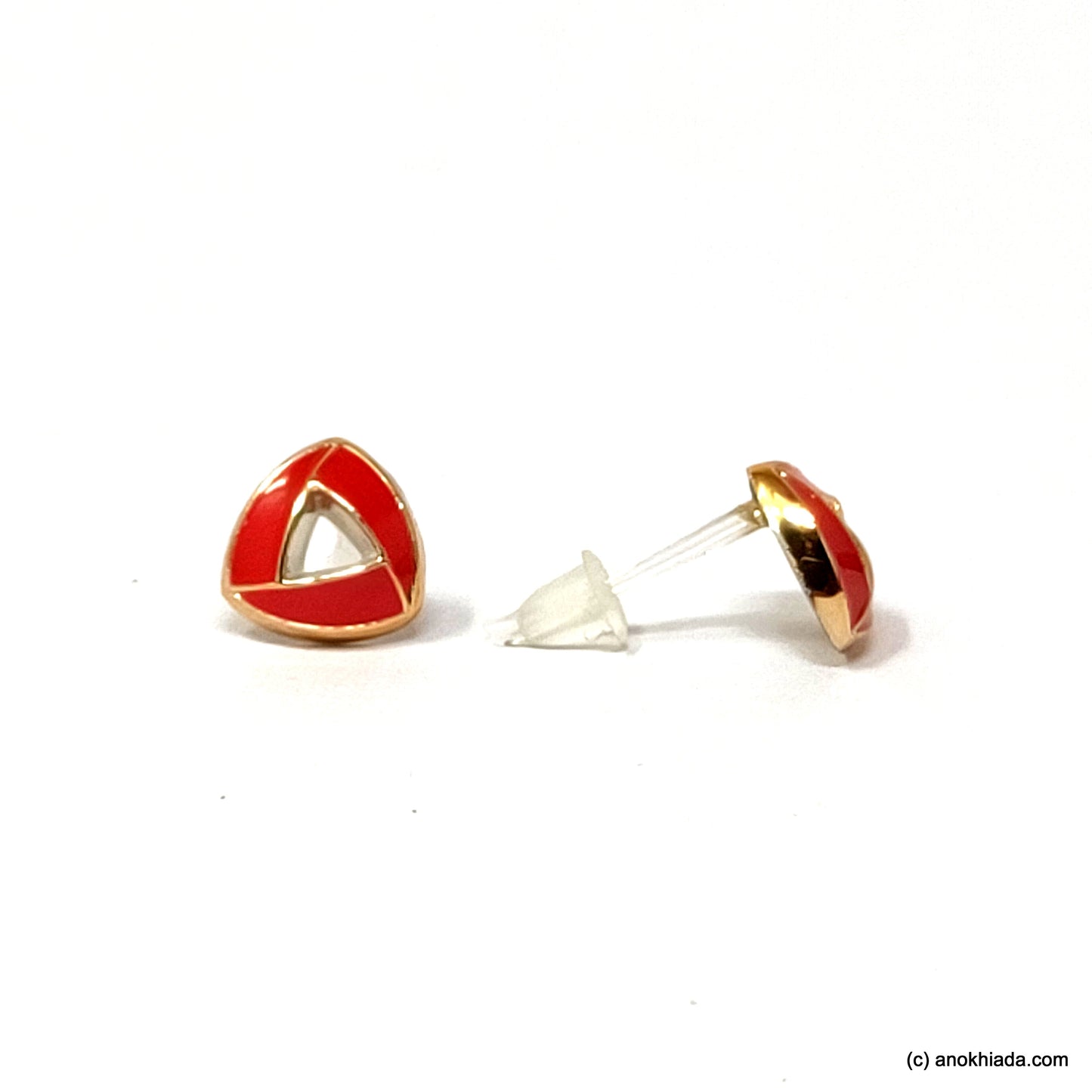 Anokhi Ada Red Triangular Design Small Plastic Stud Earrings for Girls ( AR-18l)
