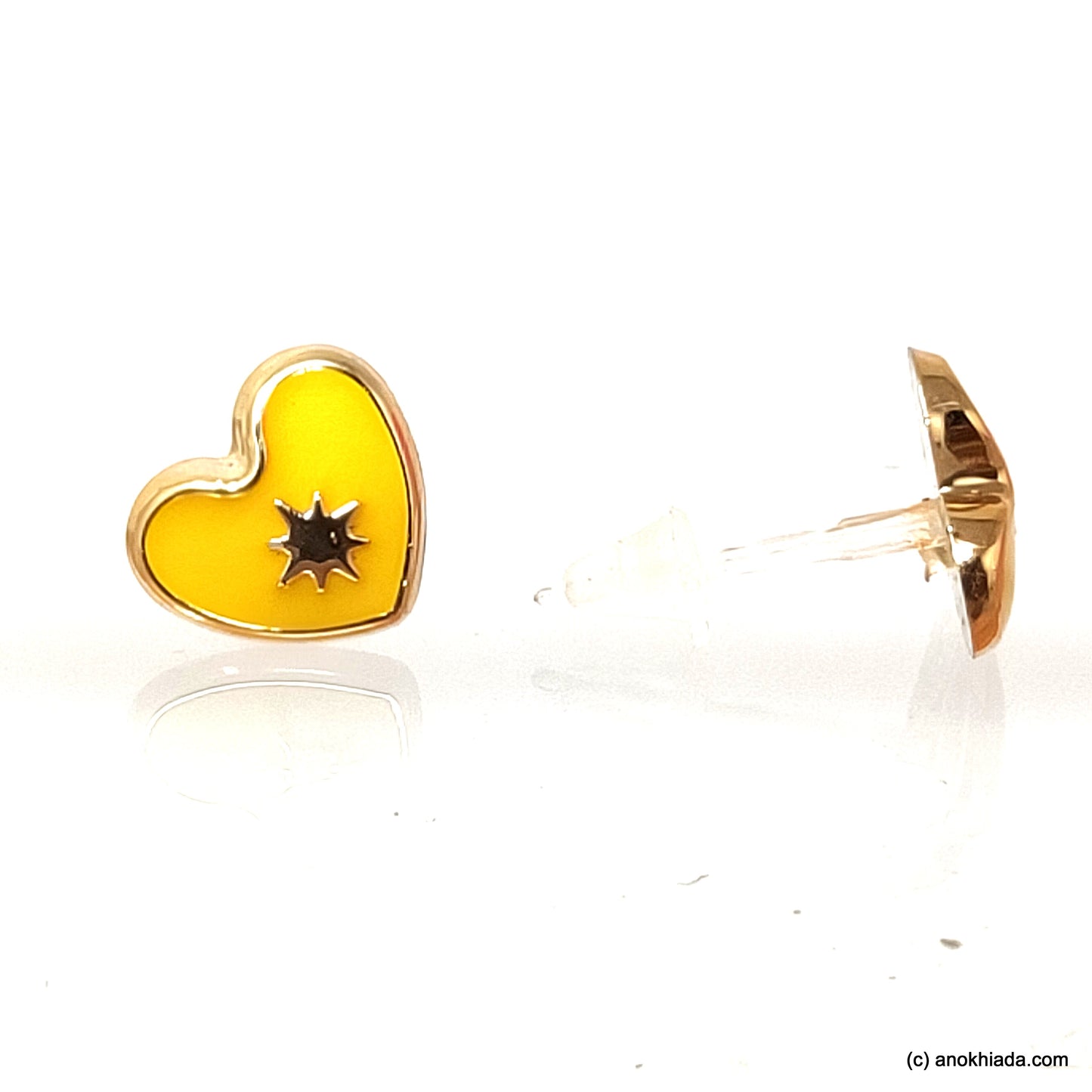 Anokhi Ada Yellow Heart Shaped Small Plastic Stud Earrings for Girls ( AR-18m)