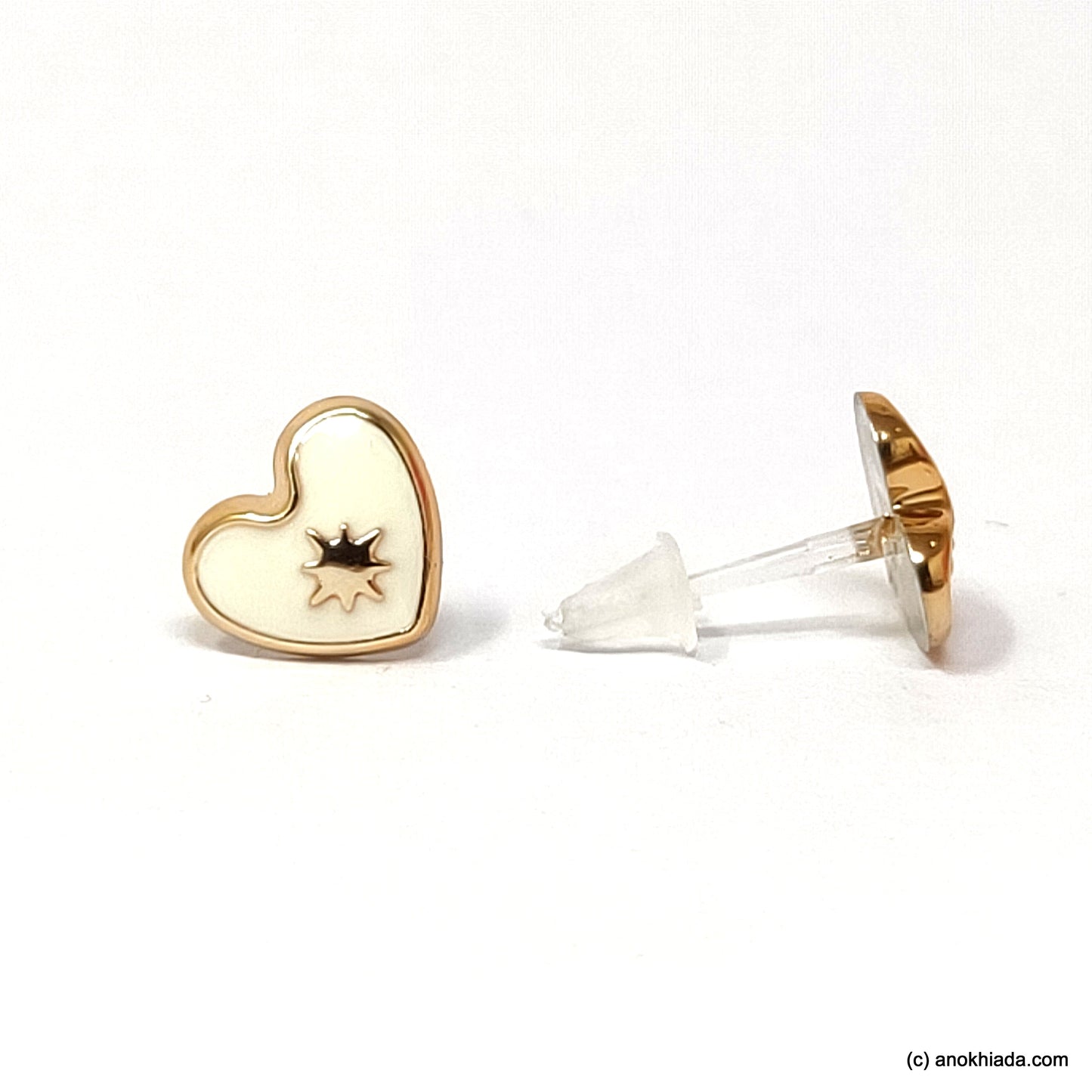 Anokhi Ada White Heart Shaped Small Plastic Stud Earrings for Girls ( AR-18p)