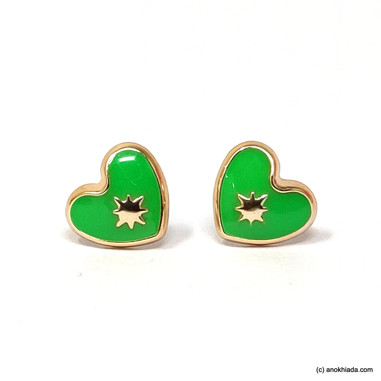 Anokhi Ada Green Heart Shaped Small Plastic Stud Earrings for Girls ( AR-18q)