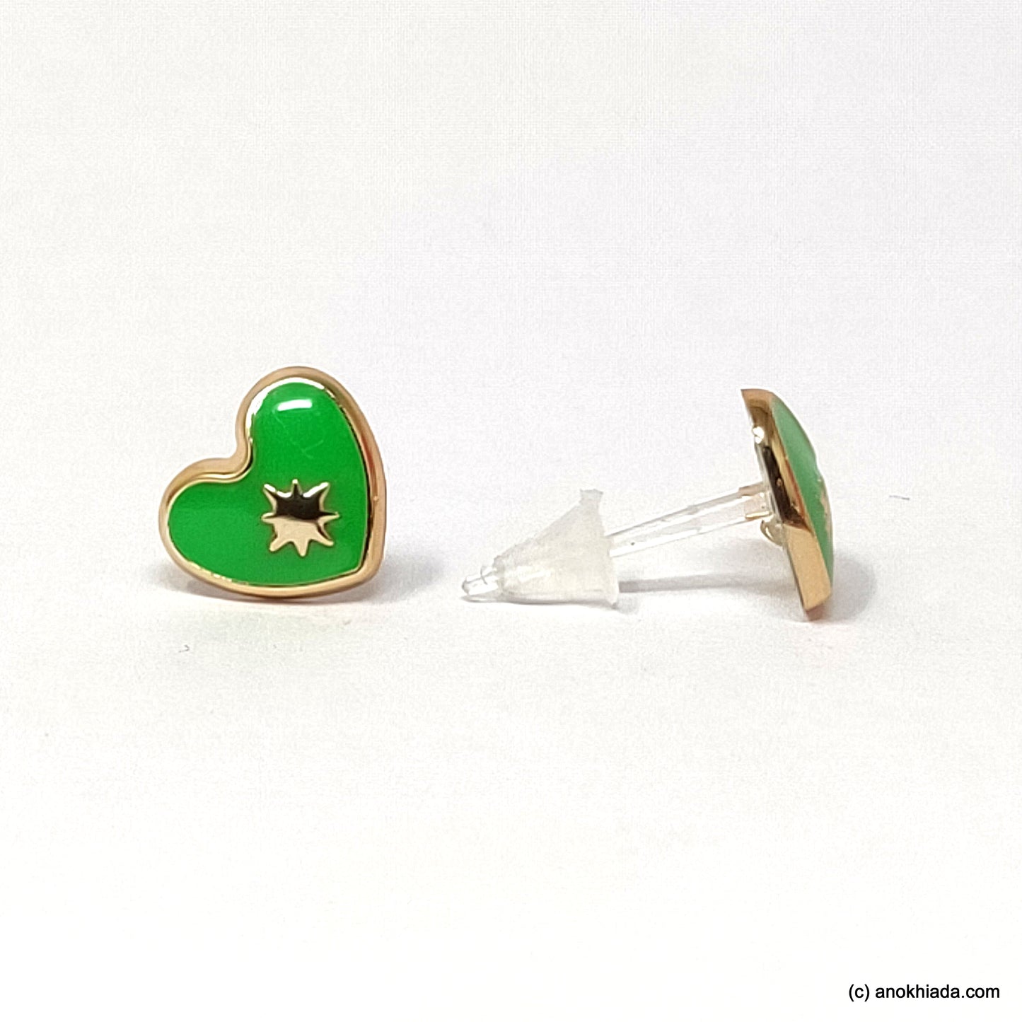 Anokhi Ada Green Heart Shaped Small Plastic Stud Earrings for Girls ( AR-18q)