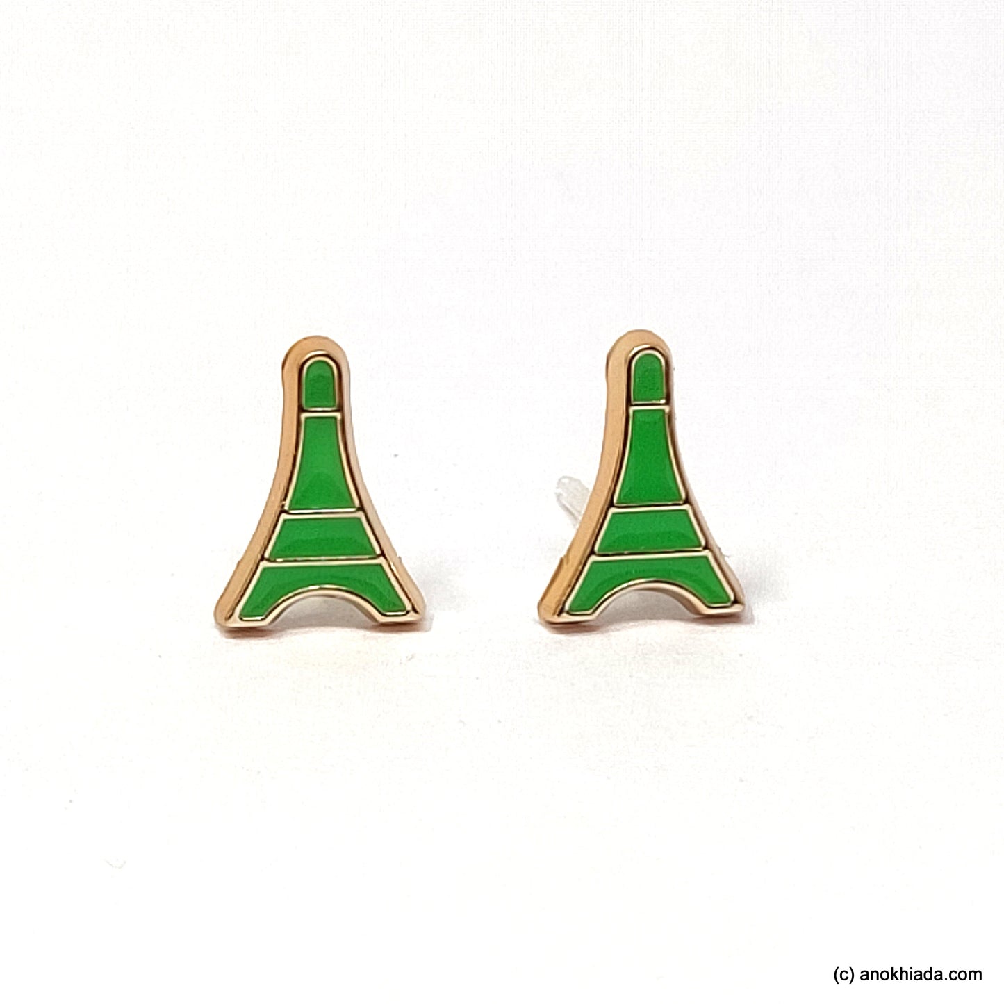 Anokhi Ada Green Eiffel Tower Shaped Small Plastic Stud Earrings for Girls ( AR-18s)