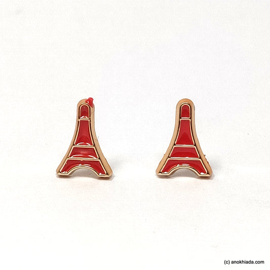 Anokhi Ada Red Eiffel Tower Shaped Small Plastic Stud Earrings for Girls ( AR-18t)
