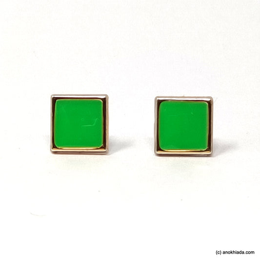 Anokhi Ada Green Square Shaped Small Plastic Stud Earrings for Girls ( AR-19i)