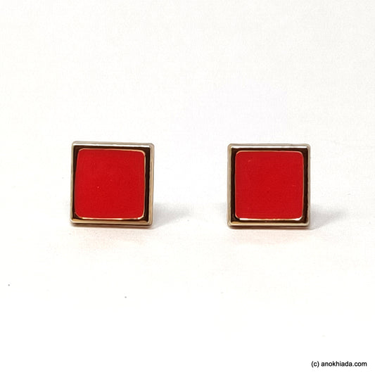 Anokhi Ada Red Square Shaped Small Plastic Stud Earrings for Girls ( AR-19l)
