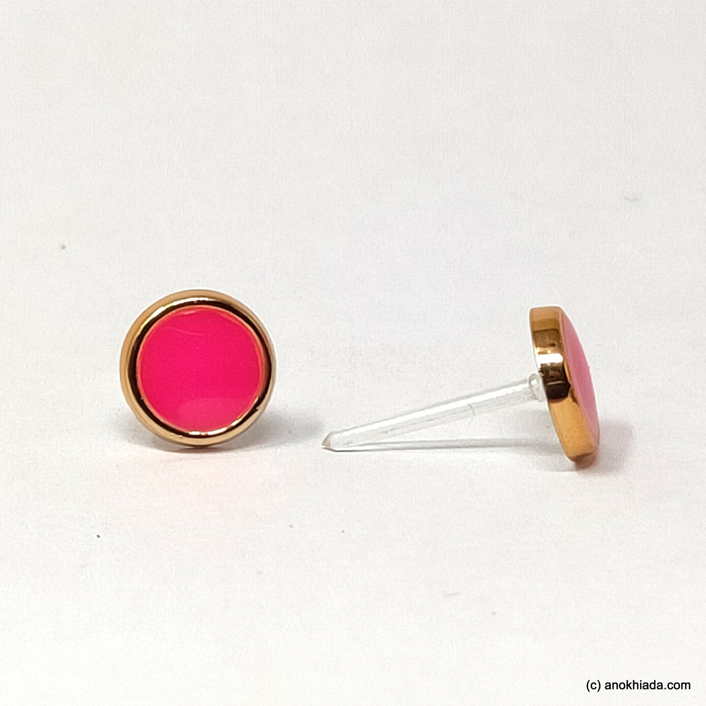 Anokhi Ada Pink Round Small Plastic Stud Earrings for Girls ( AR-20b)