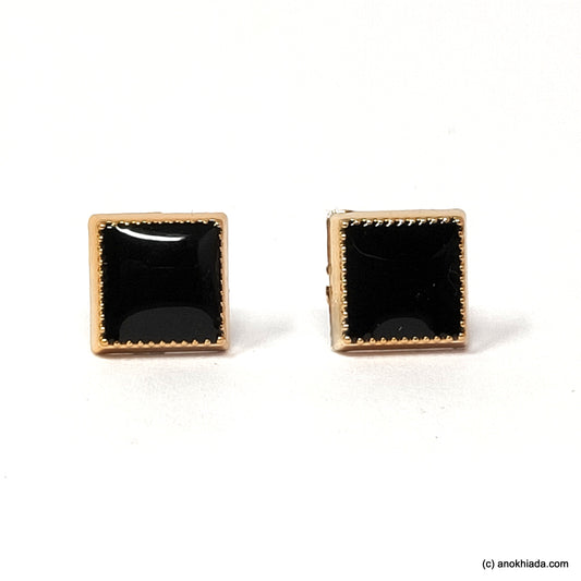 Anokhi Ada Black Square Shaped Small Plastic Stud Earrings for Girls ( AR-20f)