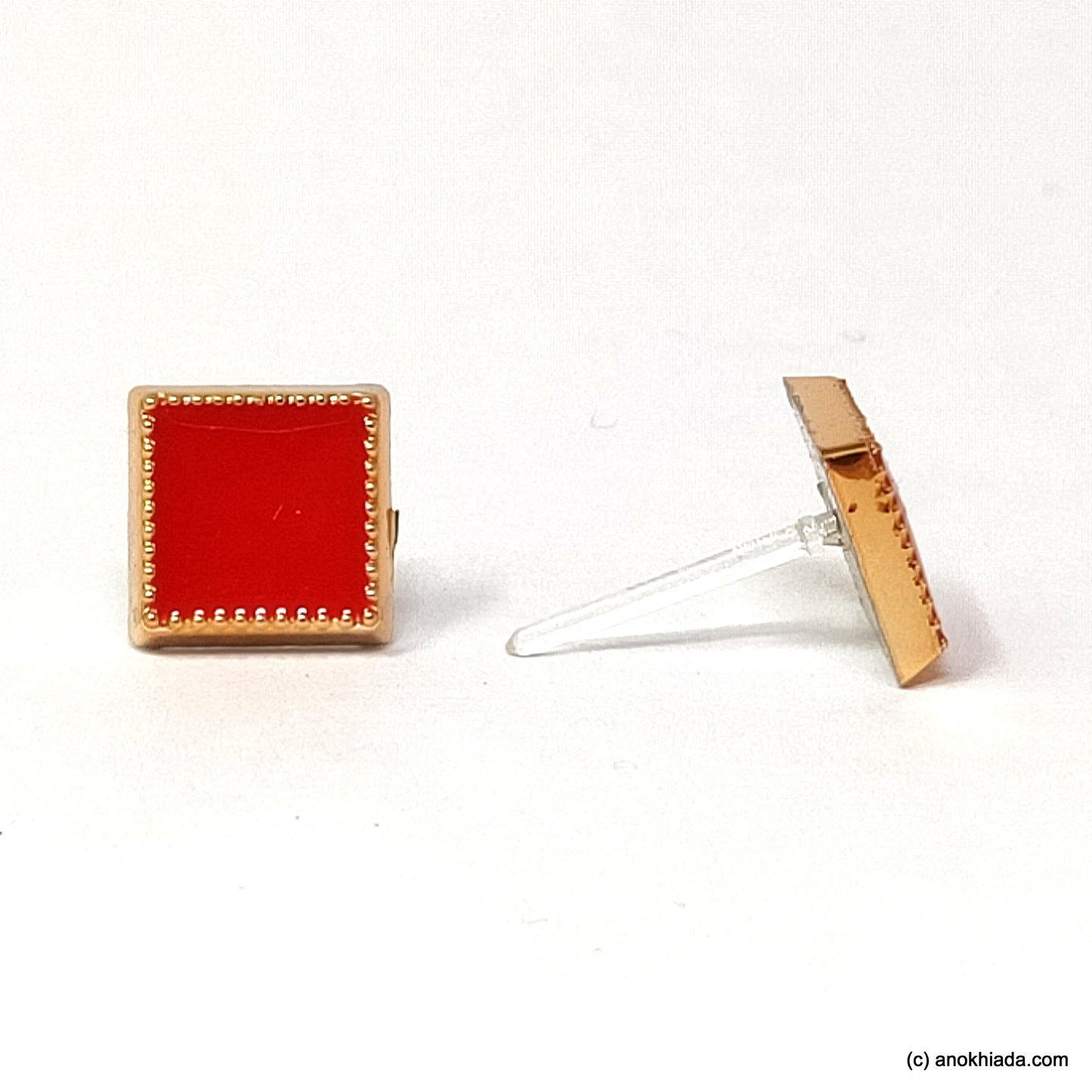 Anokhi Ada Red Square Shaped Small Plastic Stud Earrings for Girls ( AR-20j)