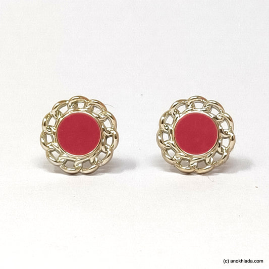 Anokhi Ada Round Small Plastic Stud Earrings for Girls ( Pink, AR-21a)