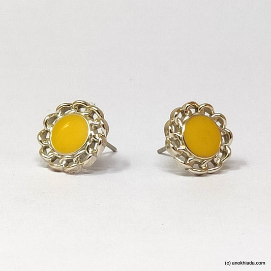 Anokhi Ada Round Small Plastic Stud Earrings for Girls ( Yellow, AR-21c)