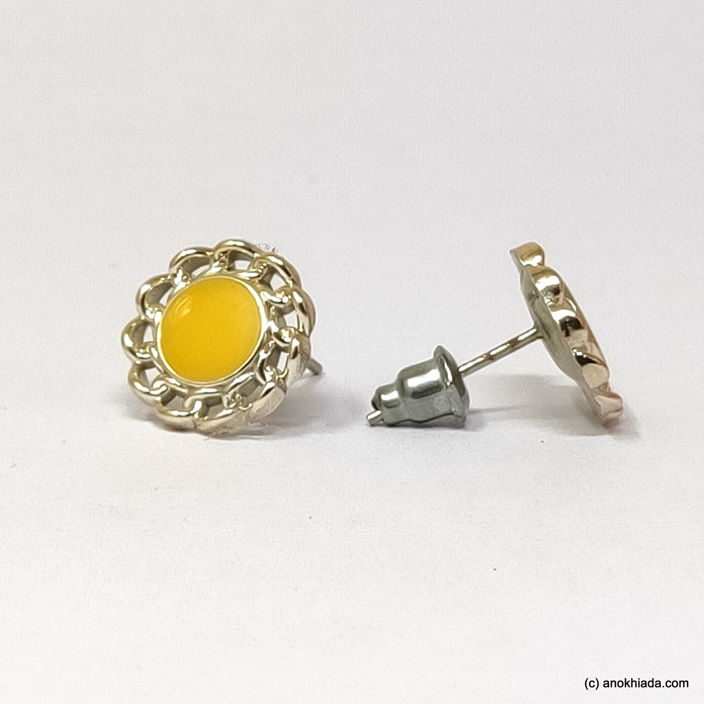Anokhi Ada Round Small Plastic Stud Earrings for Girls ( Yellow, AR-21c)