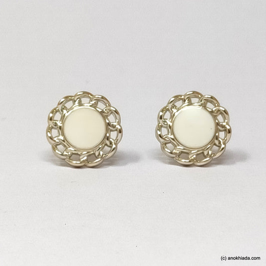 Anokhi Ada Round Small Plastic Stud Earrings for Girls ( White, AR-21d)