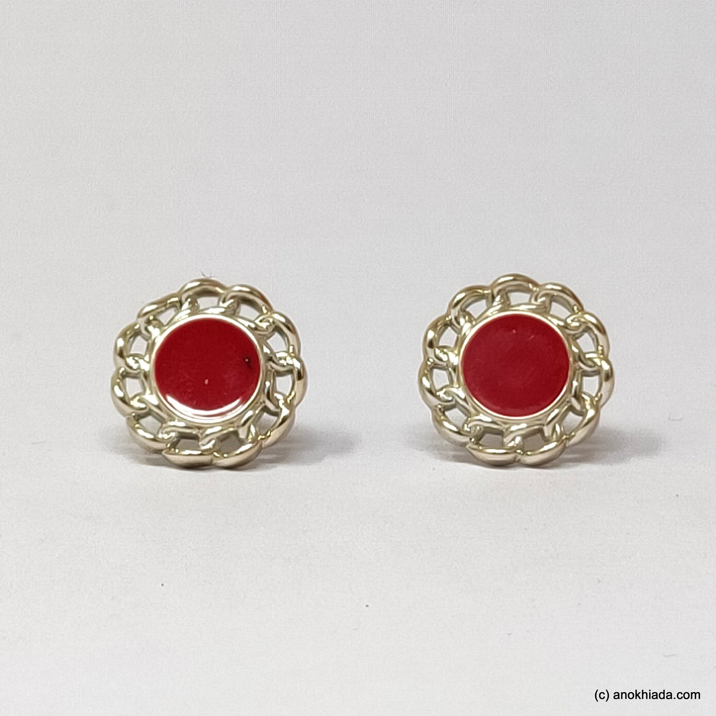 Anokhi Ada Round Small Plastic Stud Earrings for Girls ( Red, AR-21e)