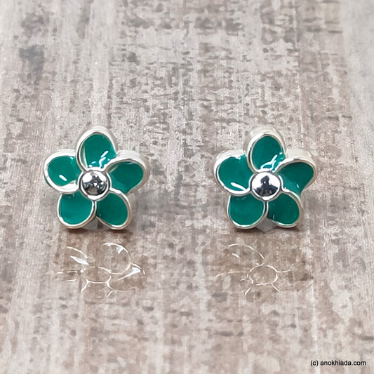 Anokhi Ada Small Floral Plastic Stud Earrings for Girls ( Green, AR-26a )