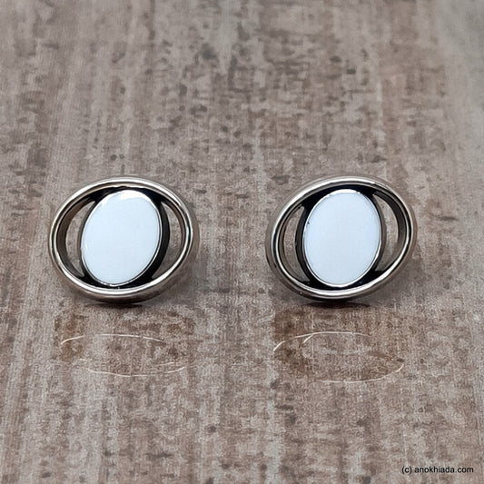 Anokhi Ada Small Oval Plastic Stud Earrings for Girls ( White, AR-26f )