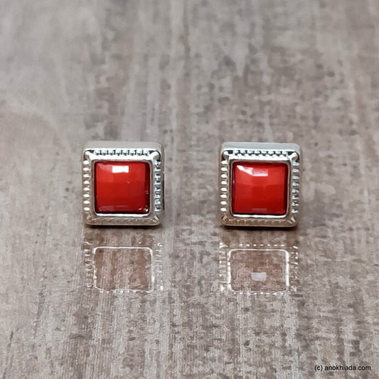 Anokhi Ada Small Square Plastic Stud Earrings for Girls ( Red, AR-26l )