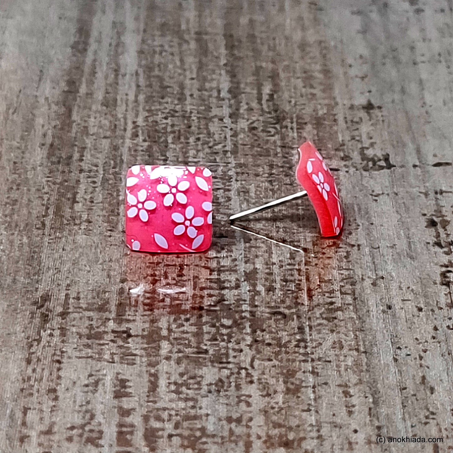Anokhi Ada Small Square Plastic Stud Earrings for Girls ( Pink, AR-28e )