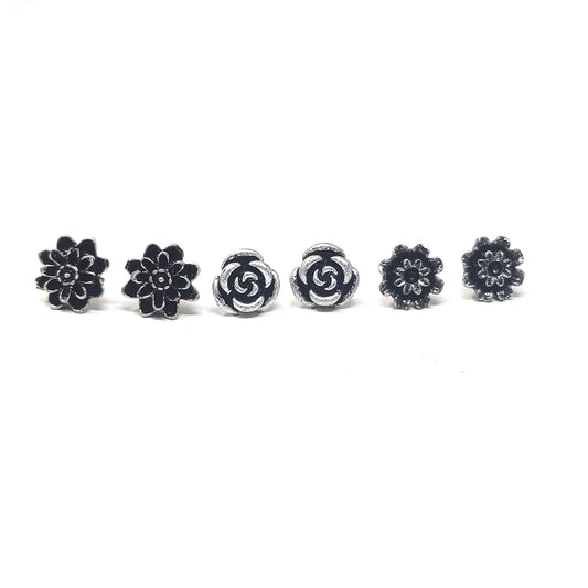 Anokhi Ada Floral Stud Earrings Combo of Three for Girls ( Silver, AS-03)