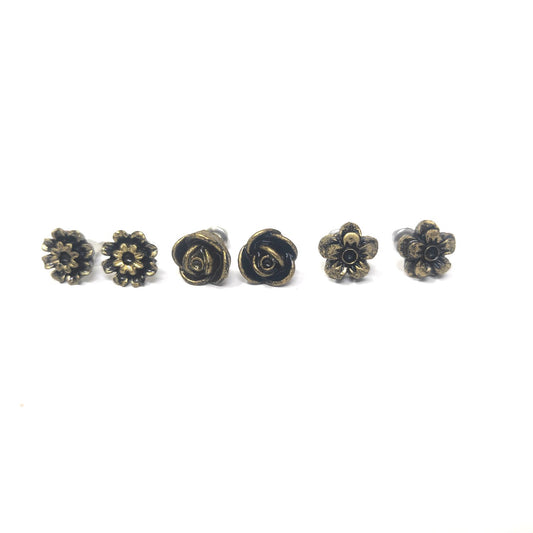 Anokhi Ada Floral Stud Earrings Combo of Three for Girls ( Golden, AS-04)