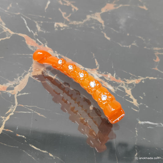 Anokhi Ada Orange Rhinestone Studded Floral Banana Hair Clips (BC-001e)