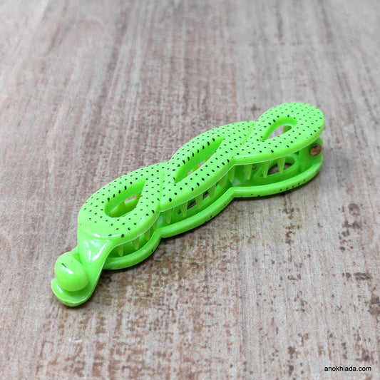 Dot Print Small Green Banana Hair Clip for Girls & Woman (98-11G Banana Hair Clips)