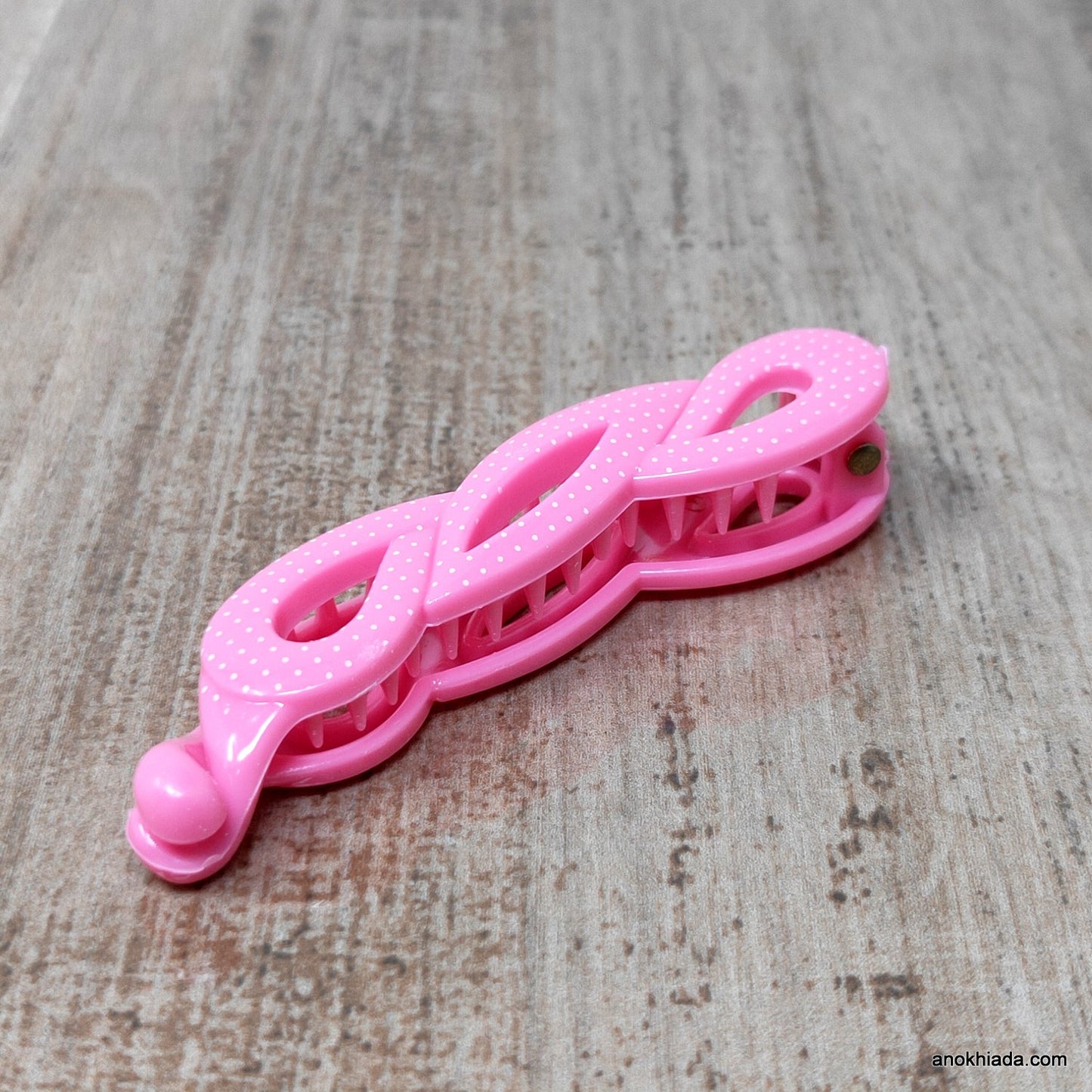 Dot Print Small Pink Banana Hair Clip for Girls & Woman (98-11H Banana Hair Clips)