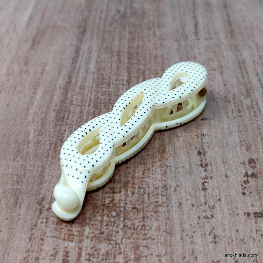 Dot Print Small Off-White Banana Hair Clip for Girls & Woman (98-11I Banana Hair Clips)