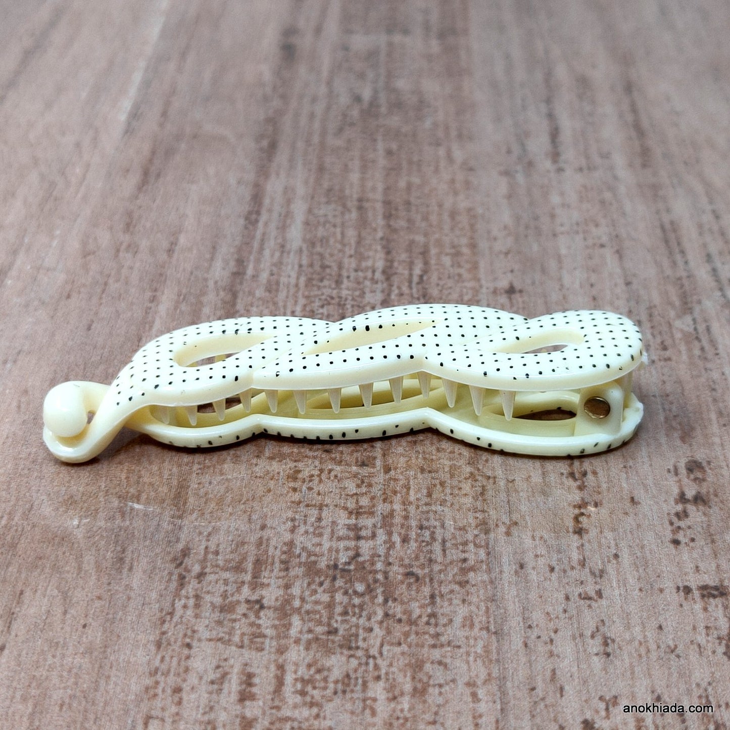 Dot Print Small Off-White Banana Hair Clip for Girls & Woman (98-11I Banana Hair Clips)