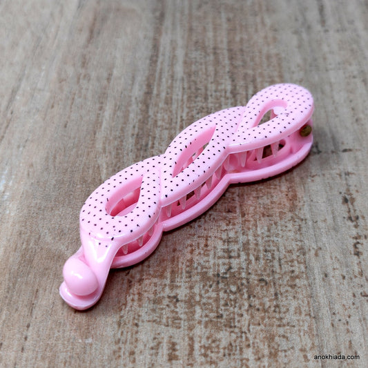 Dot Print Small Baby-Pink Banana Hair Clip for Girls & Woman (98-11J Banana Hair Clips)