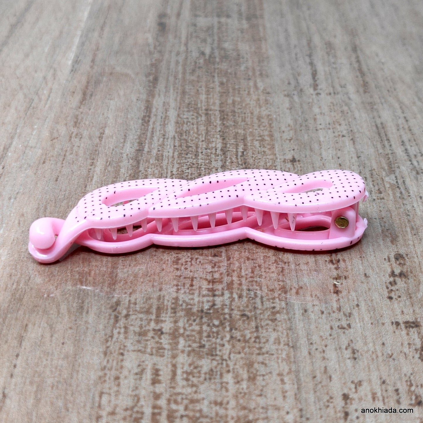 Dot Print Small Baby-Pink Banana Hair Clip for Girls & Woman (98-11J Banana Hair Clips)