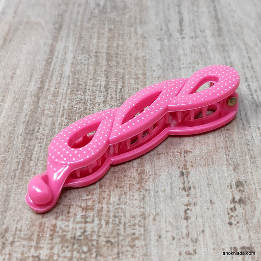Dot Print Small Dark-Pink Banana Hair Clip for Girls & Woman (98-11L Banana Hair Clips)