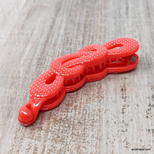 Dot Print Infinity Design Small Red Banana Hair Clip for Girls & Woman (98-12A Banana Hair Clips)