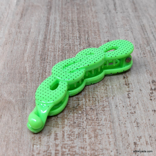 Dot Print Infinity Design Small Green Banana Hair Clip for Girls & Woman (98-12B Banana Hair Clips)