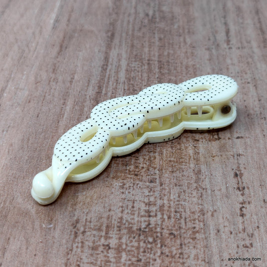 Dot Print Infinity Design Small Off-White Banana Hair Clip for Girls & Woman (98-12D Banana Hair Clips)