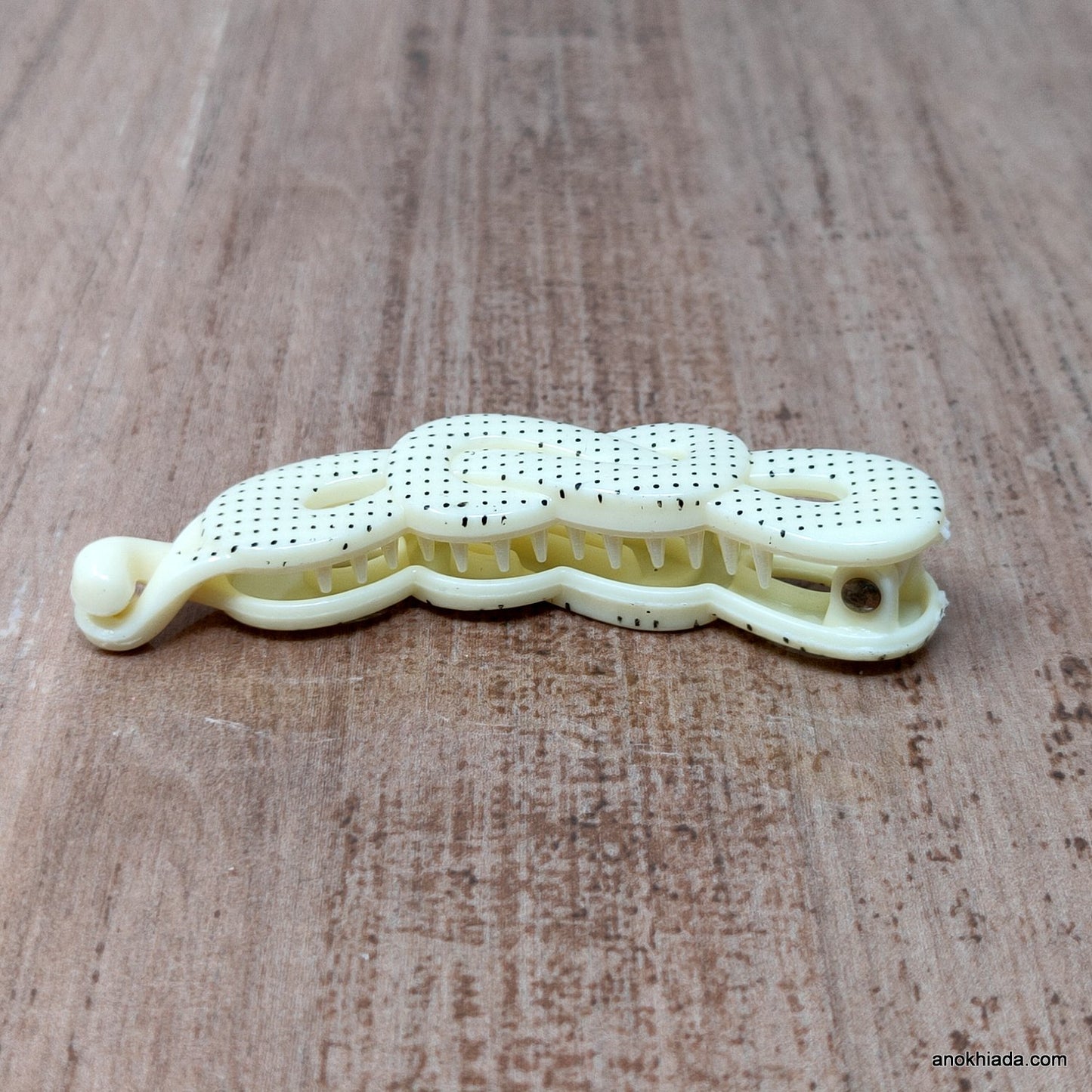 Dot Print Infinity Design Small Off-White Banana Hair Clip for Girls & Woman (98-12D Banana Hair Clips)