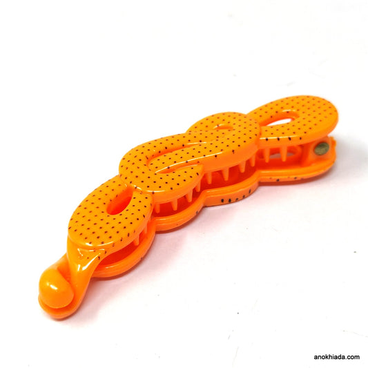 Dot Print Infinity Design Small Orange Banana Hair Clip for Girls & Woman (98-12G Banana Hair Clips)