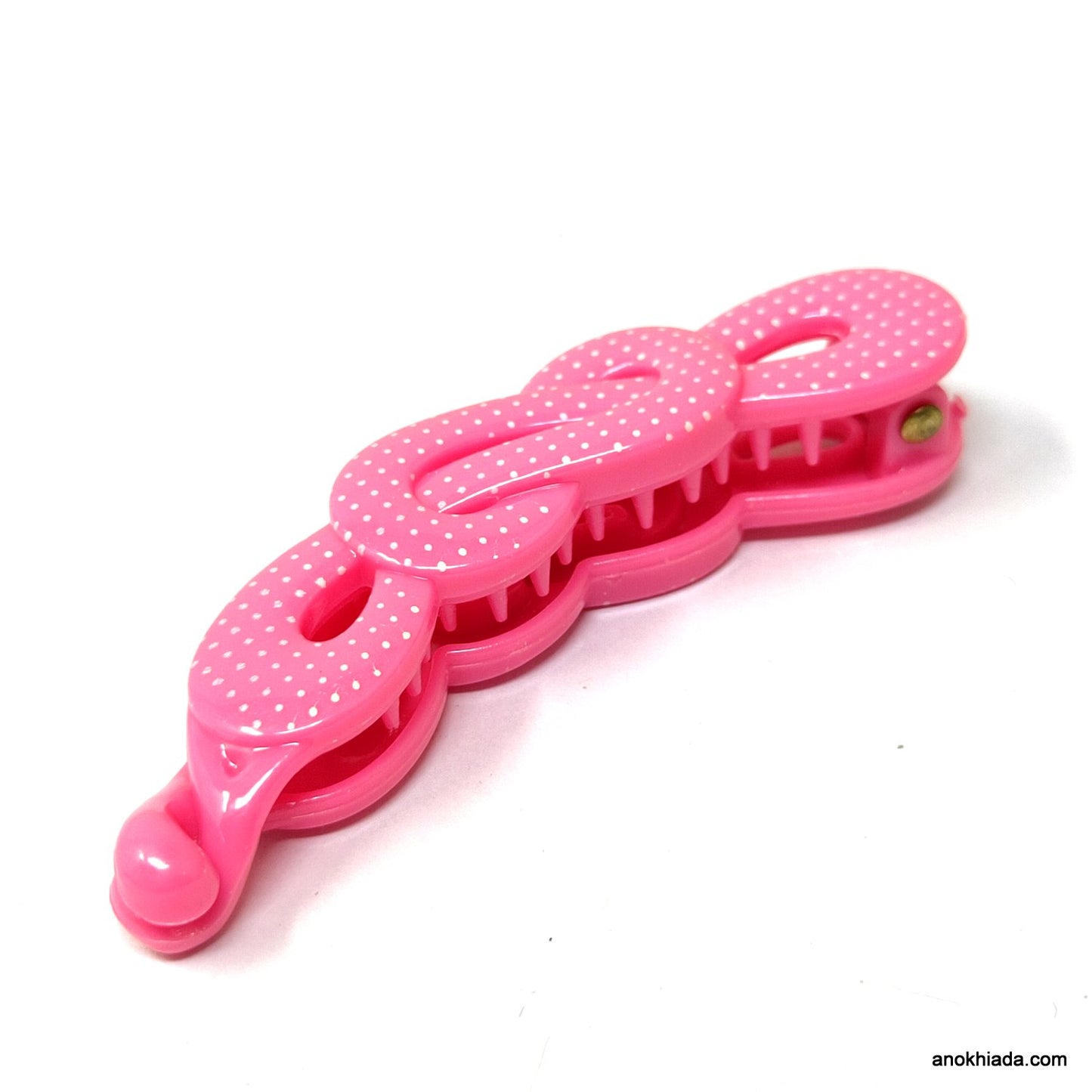 Dot Print Infinity Design Small Pink Banana Hair Clip for Girls & Woman (98-12H Banana Hair Clips)