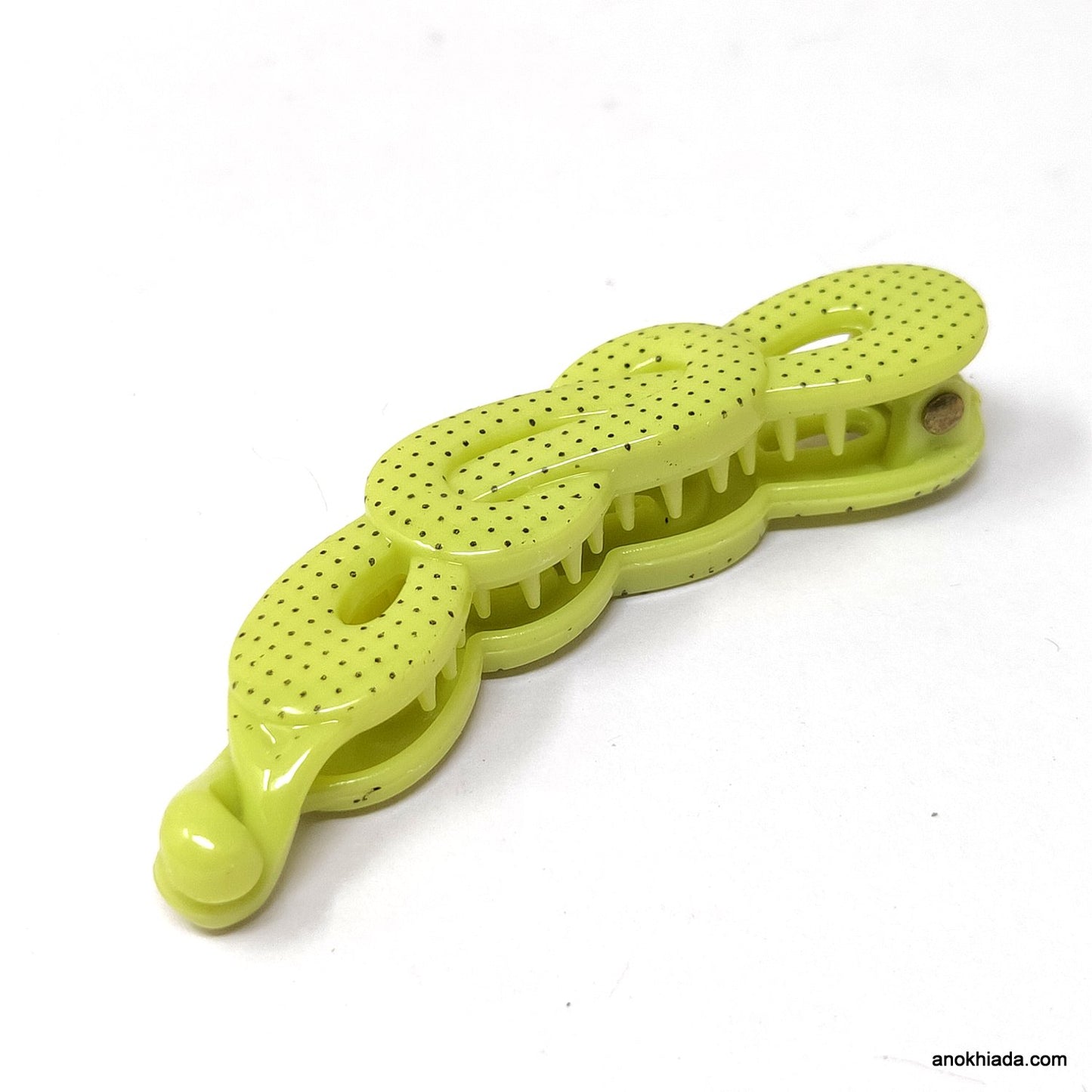 Dot Print Infinity Design Small Light-Green Banana Hair Clip for Girls & Woman (98-12I Banana Hair Clips)