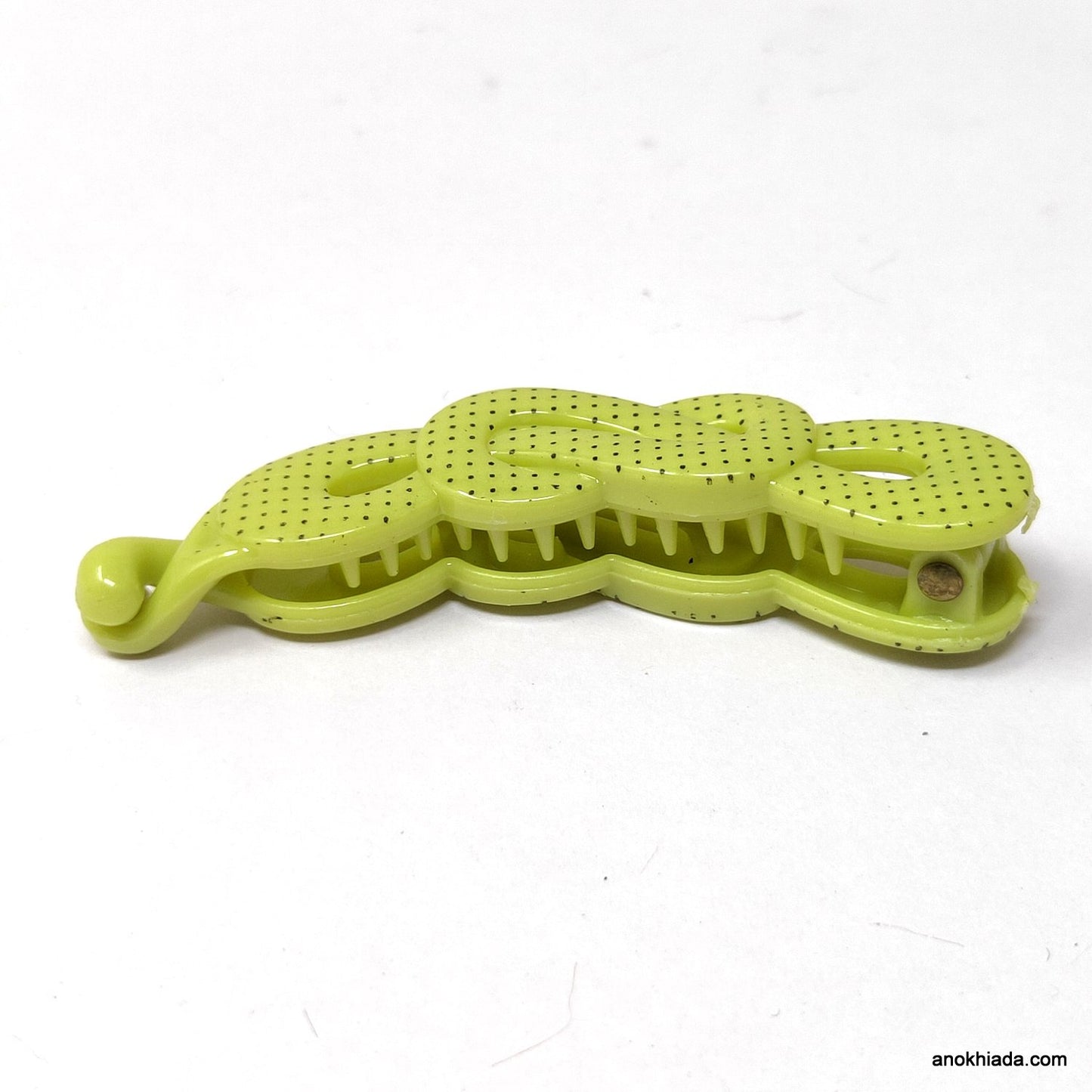 Dot Print Infinity Design Small Light-Green Banana Hair Clip for Girls & Woman (98-12I Banana Hair Clips)