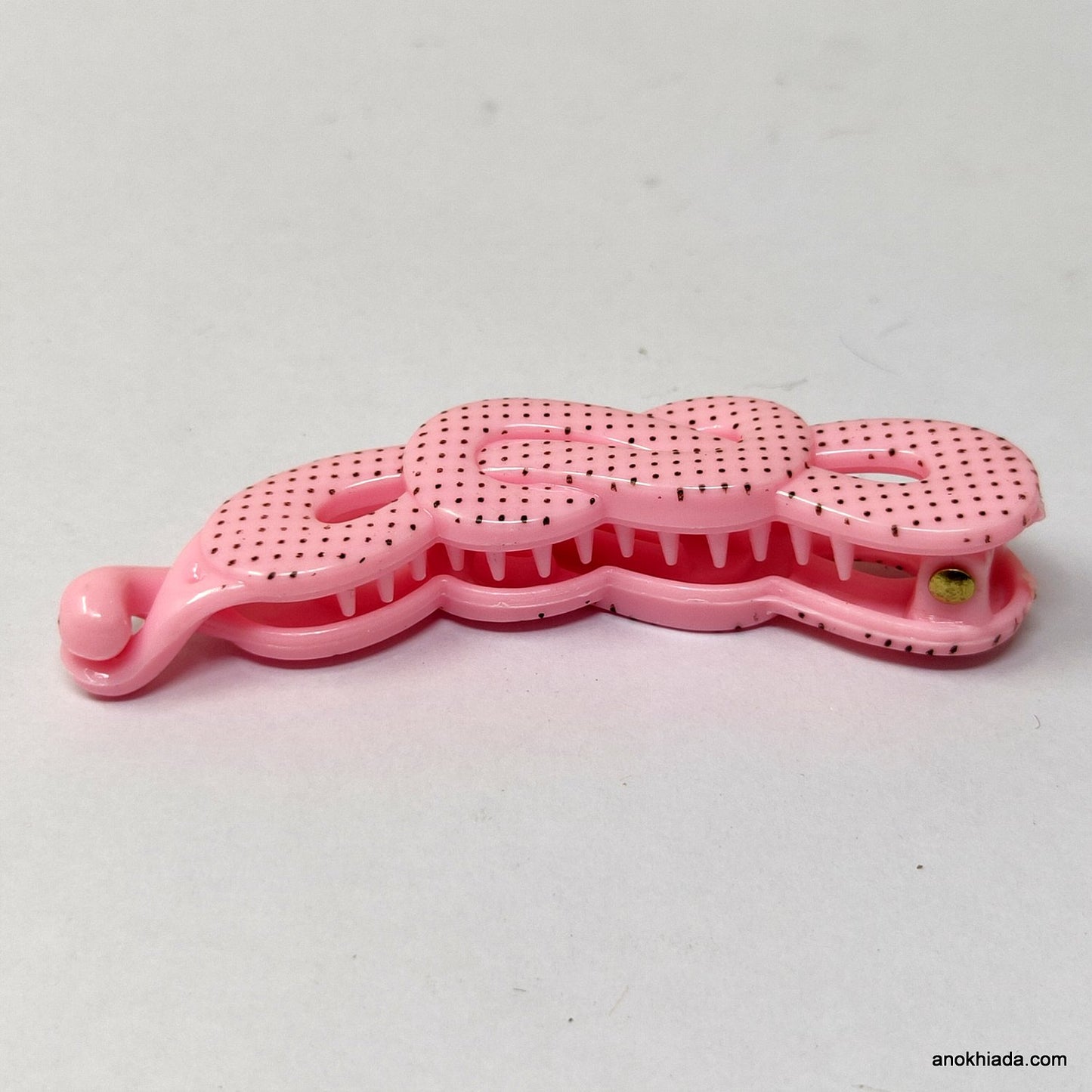 Dot Print Infinity Design Small Baby-Pink Banana Hair Clip for Girls & Woman (98-12J Banana Hair Clips)