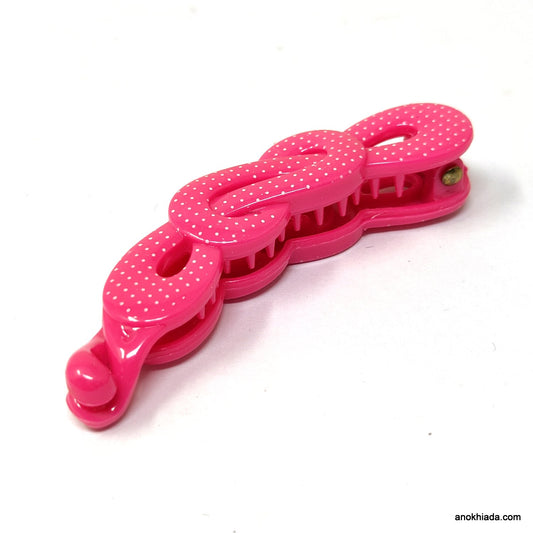 Dot Print Infinity Design Small Dark-Pink Banana Hair Clip for Girls & Woman (98-12L Banana Hair Clips)