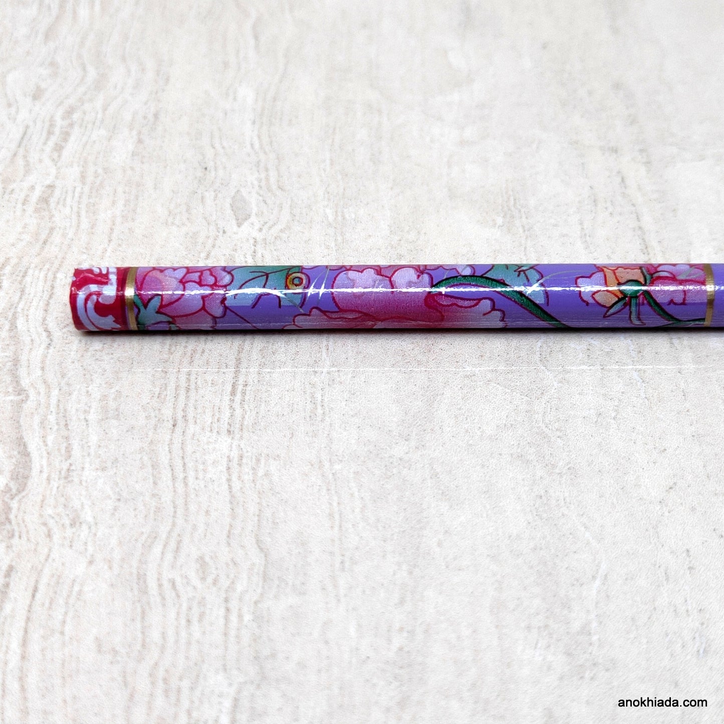 Floral Print Purple Wooden Juda Stick/Bun Stick - 99-02A