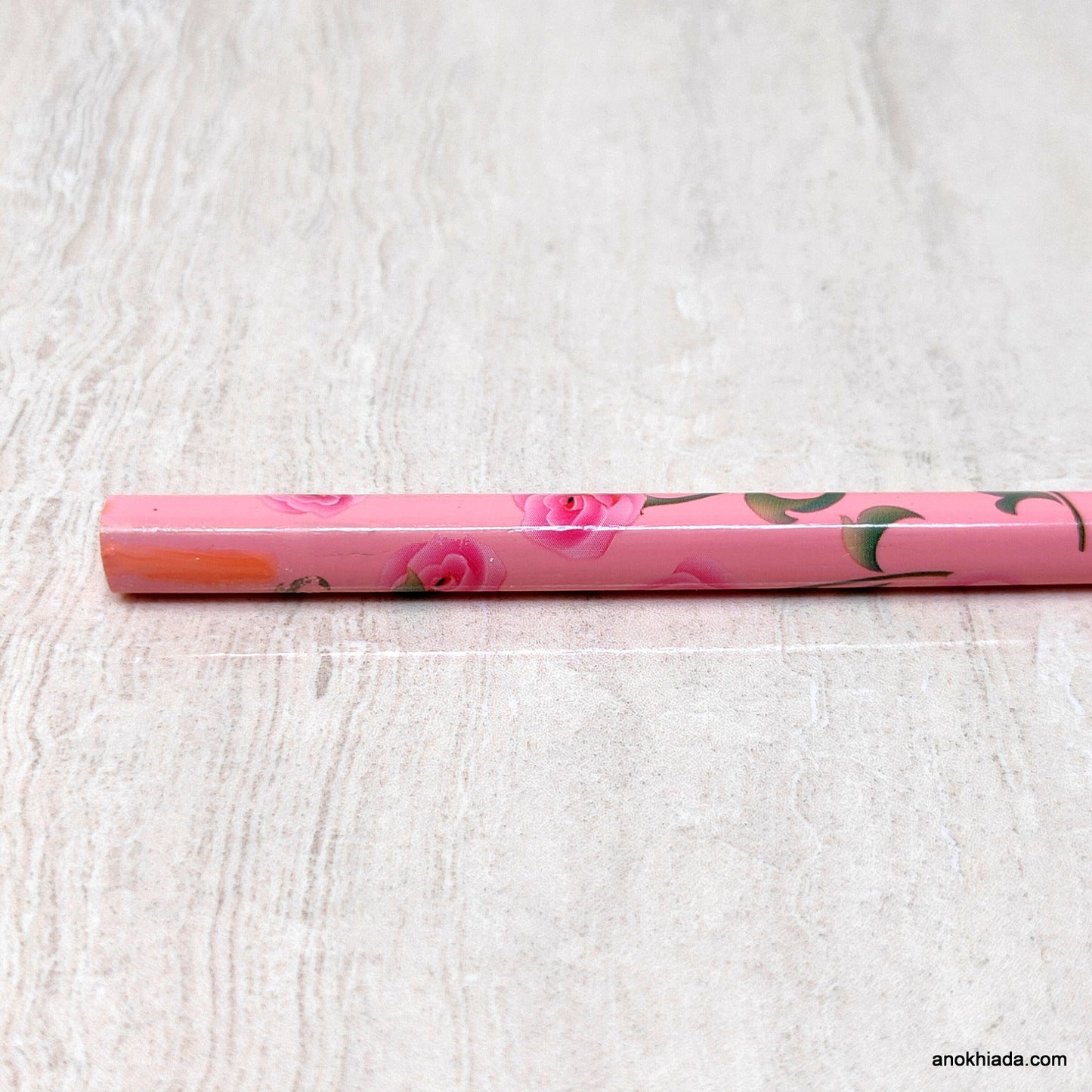 Flower Print Pink Wooden Juda Stick/Bun Stick - 99-03D