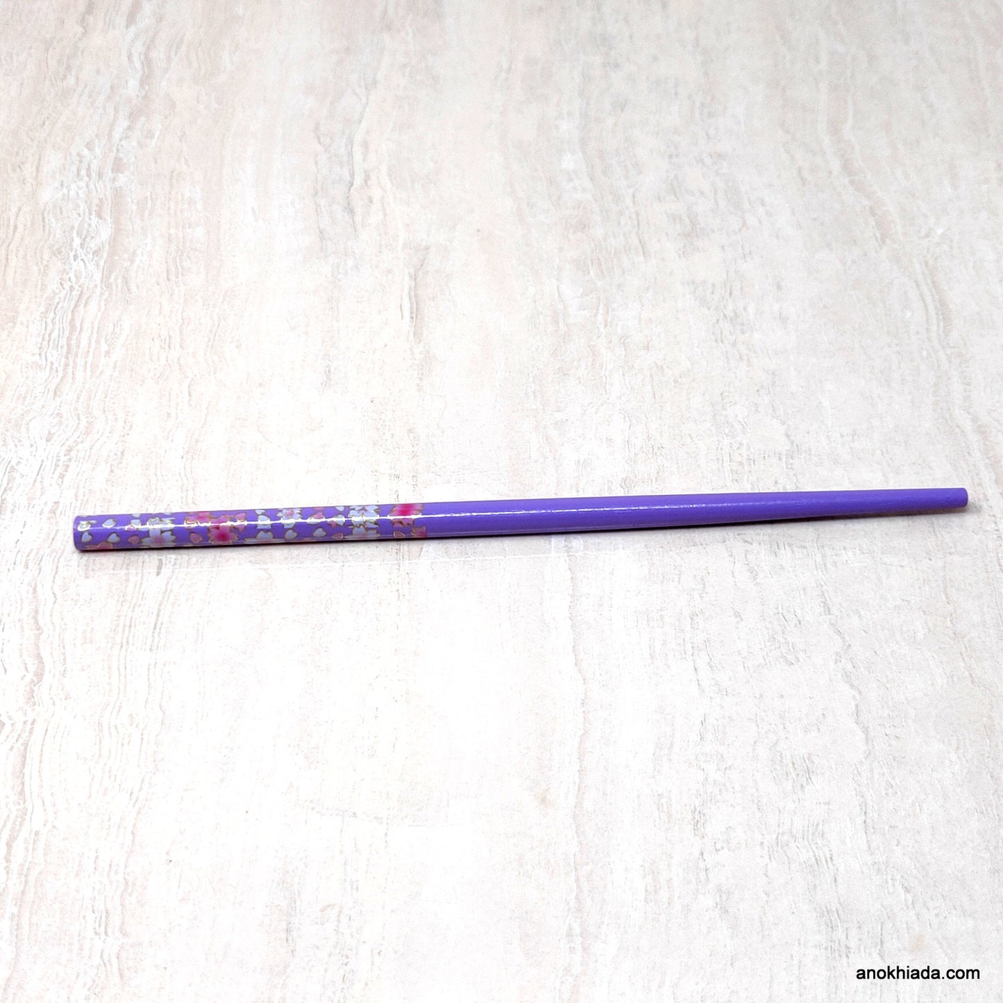 Flower Print Purple Wooden Juda Stick/Bun Stick - (99-05A Juda Stick)