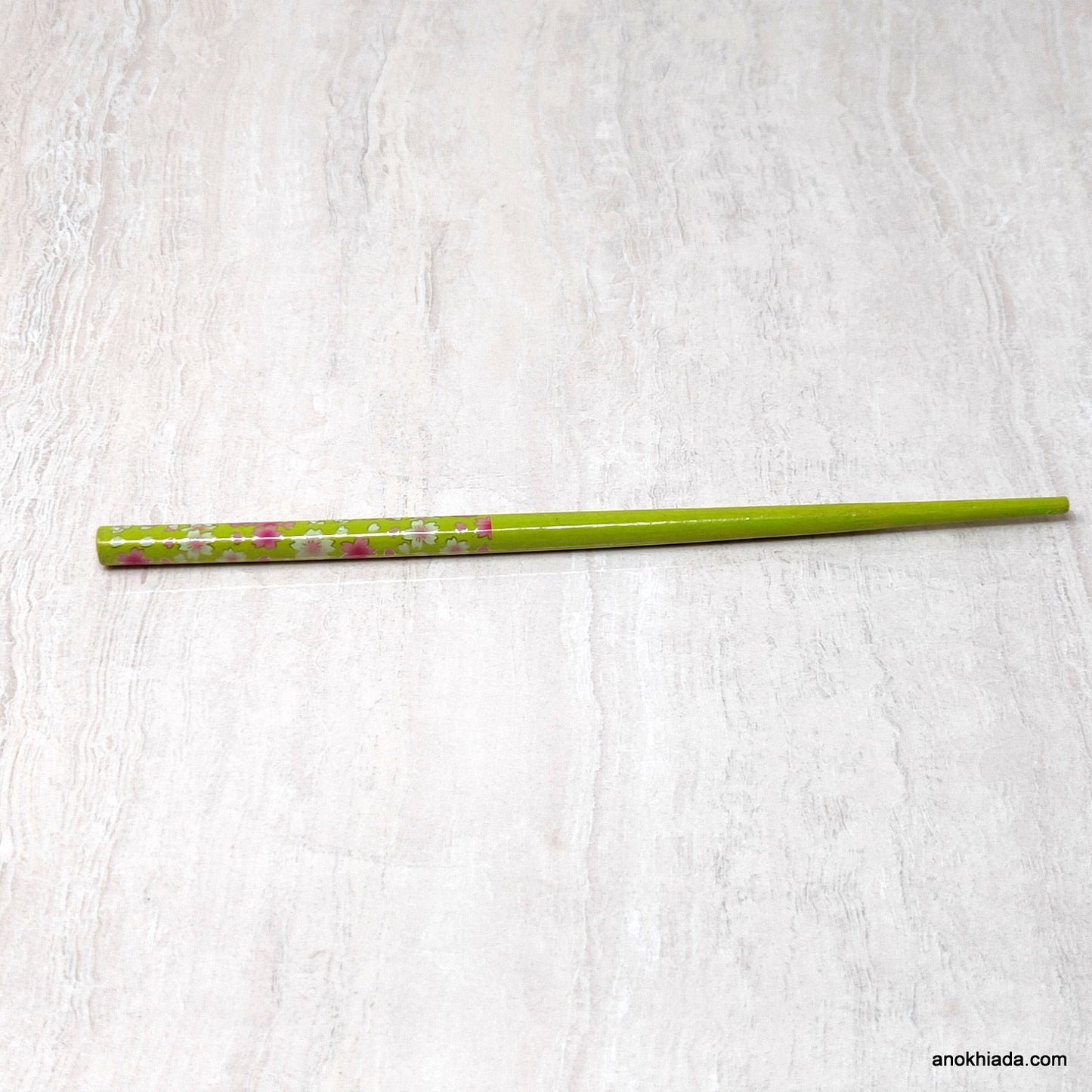 Flower Print Green Wooden Juda Stick/Bun Stick - (99-05C Juda Stick)