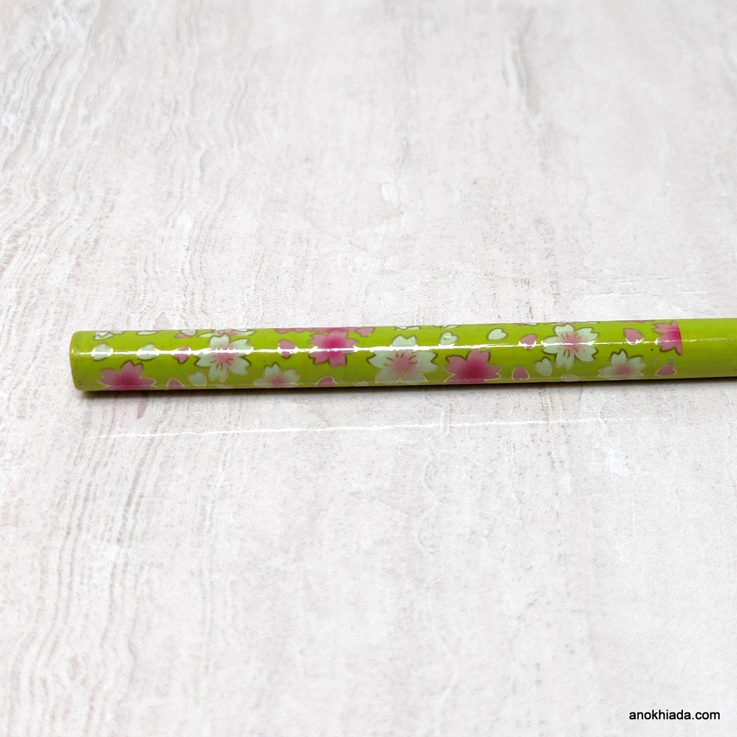 Flower Print Green Wooden Juda Stick/Bun Stick - (99-05C Juda Stick)
