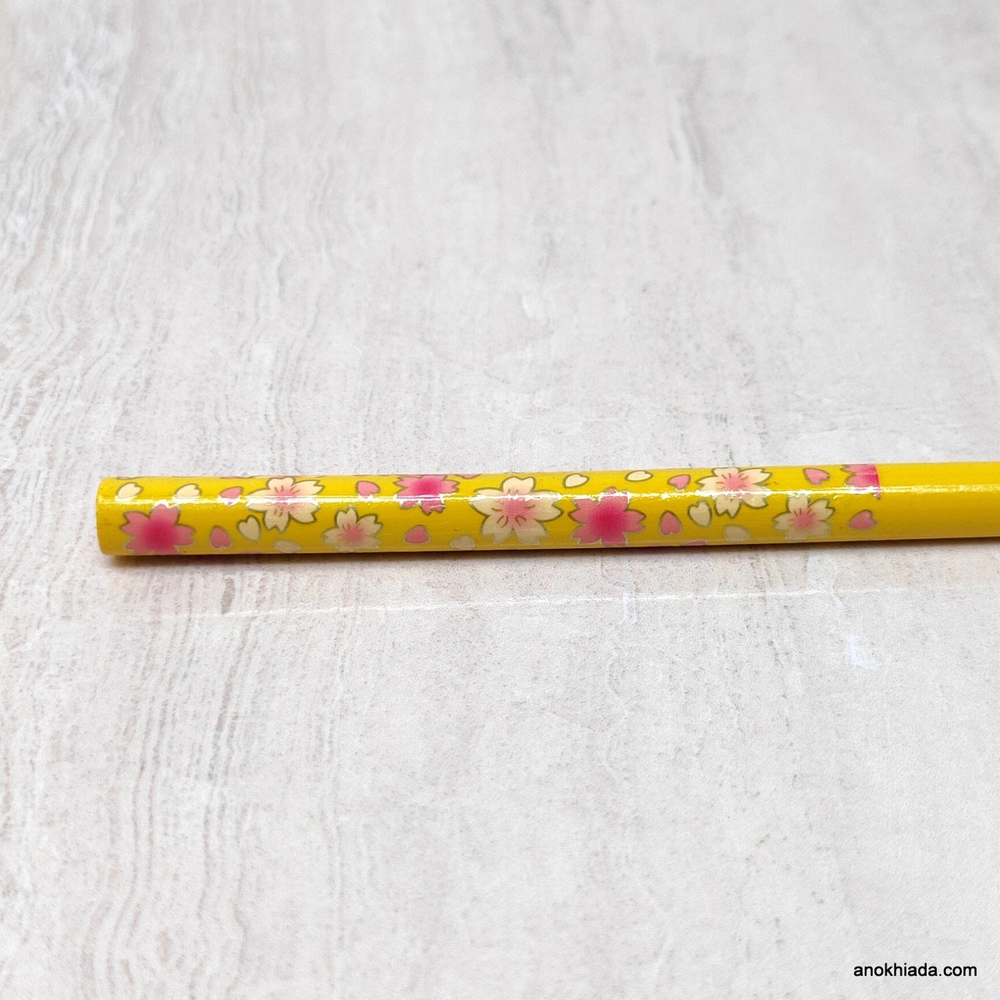 Flower Print Yellow Wooden Juda Stick/Bun Stick - (99-05D Juda Stick)