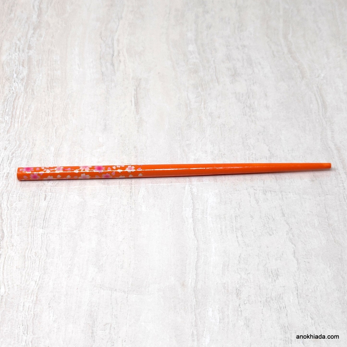 Flower Print Orange Wooden Juda Stick/Bun Stick - (99-05E Juda Stick)